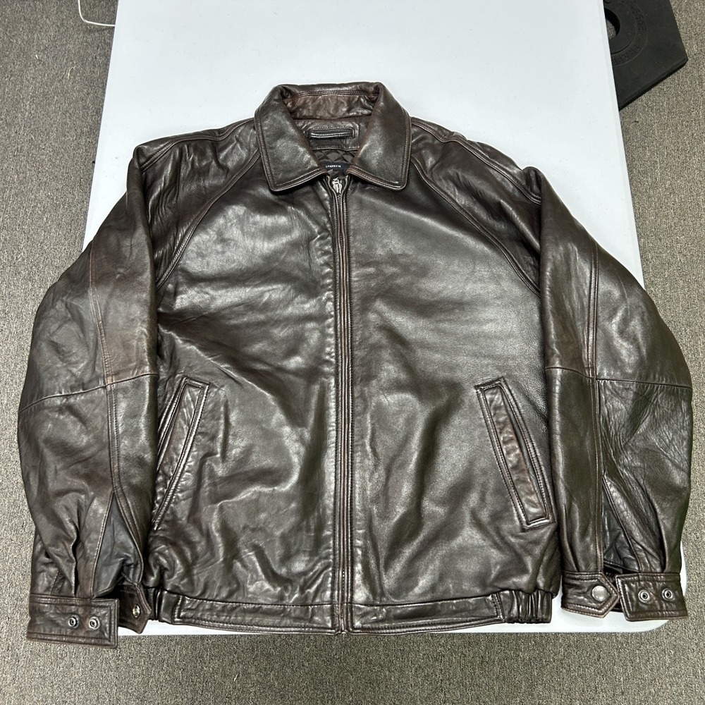 Claiborne Leather Jacket Mens Medium Brown Lambskin Quilted Bomber Full Zip